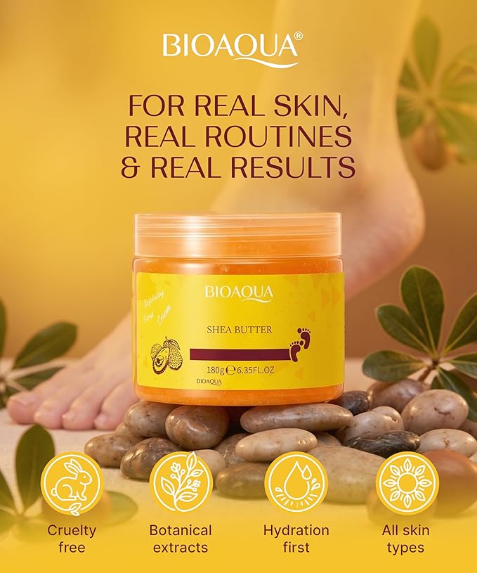 Bioaqua Foot Scrub - Pedicure Scrub Exfoliating Cream with Shea Oil & Natural Herbal Extracts for Dry, Rough Heels & Calluses - Foot Scrub Exfoliator, 180g