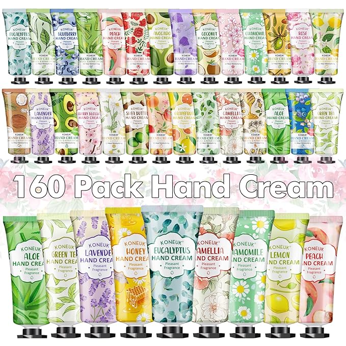 KONEUK 160 Pack Hand Cream Gifts Set, Mothers Day Gifts, Thank You Gifts, Bridesmaid Gifts, Birthday Gifts and Nurses Week Gifts, Bulk Hand Lotion Travel Size for Dry Cracked Hands