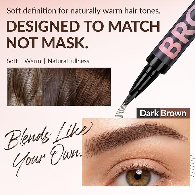 BEPHOLAN 4D Liquid Eyebrow Pen, Precise Brush-Tip, Hair-Like, Waterproof Long Lasting Natural Fuller Brows (Dark Brown)