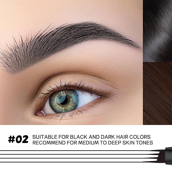 2 Pack 4-Tip Microblading Eyebrow Pen with 2 Brow Brushes, Waterproof Vegan Formula Eyebrow Pencils for Women to Effortlessly Create Natural Hair-Like Strokes, All-Day Wear (Black)