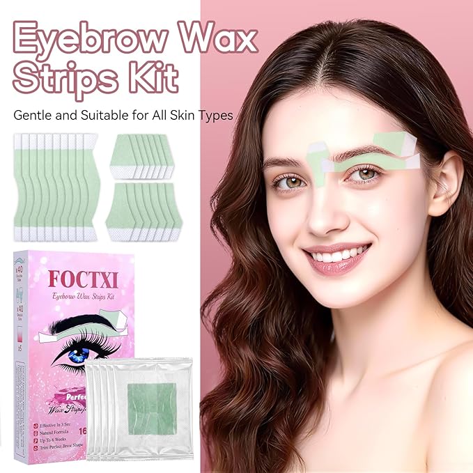 Facial Wax Strips Kit for Women – 80 Strips Hypoallergenic Eyebrow Wax Strips for Hair Removal Home Use + 5 Calming Oil Wipes, Suitable for All Skin Types