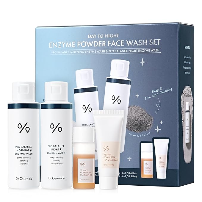 Dr.Ceuracle Pro Balance Enzyme Powder Face Wash - Korean Day and Night Natural Enzyme Powder Face Wash for Deep Pore Cleansing, Sebum Removing, pH Skin Balancing Care (Wash Duo)