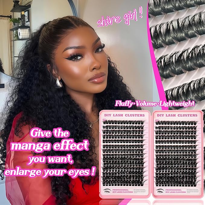 Manga Lash Clusters, 392 Pcs Fluffy Cluster Eyelash Extensions 120D+120D D Curl Individual Wispy False Eyelashes DIY Lash Extension (Volume Lash Clusters 10-18mm)