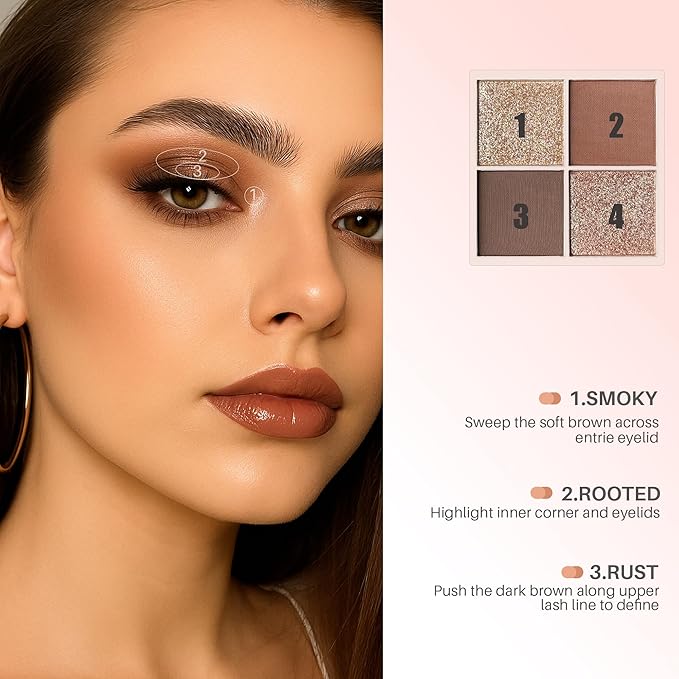 FV Natural Finish Eyeshadow Palette, 4 Matte & Metallic High Pigment Shades, Long-Lasting Eye Shadow Palette Makeup, Crease-Proof, Blendable Eye Makeup (Dark Brown)