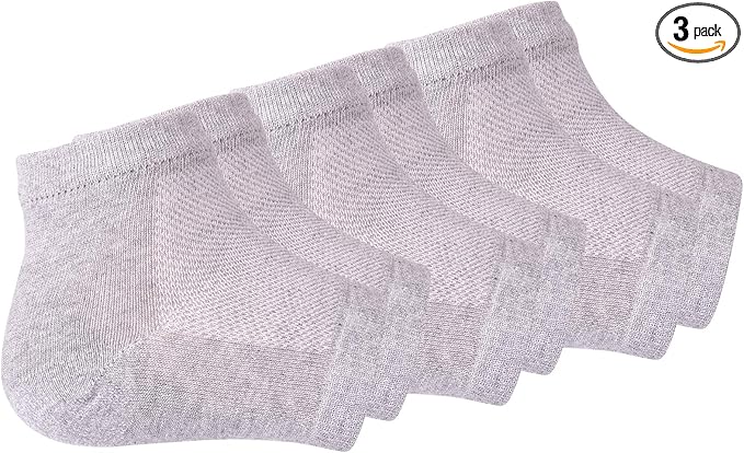 Vented Moisturizing Gel Heel Socks, 3 Pairs Toeless Spa Sock for Foot Care Treatment, Cracked Heels, Dry Feet, Foot Calluses (Grey)