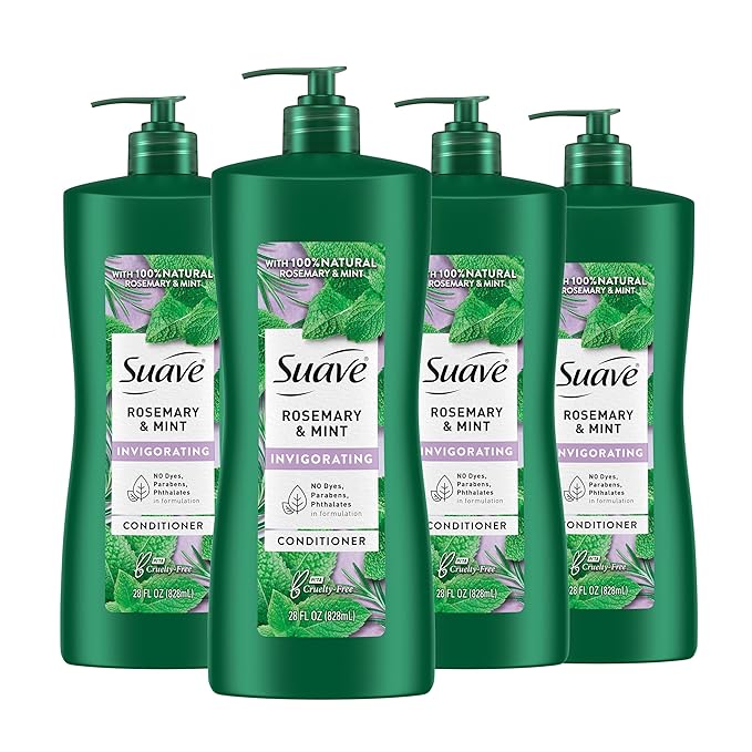 Suave Invigorating Conditioner with Rosemary & Mint, Deeply Conditions & Detangles for Soft, Healthy-Looking Hair, No Parabens, Phthalates, or Dyes, 4 Pack, 28 FL OZ EA