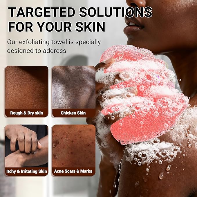African Net Sponge Authentic for Exfoliating - Extra Knots for Deep Cleansing & Back Scrubbing - Body Scrubber Washcloth for Women & Men - Daily Shower Exfoliator for Smooth, Glowing Skin(Pink)