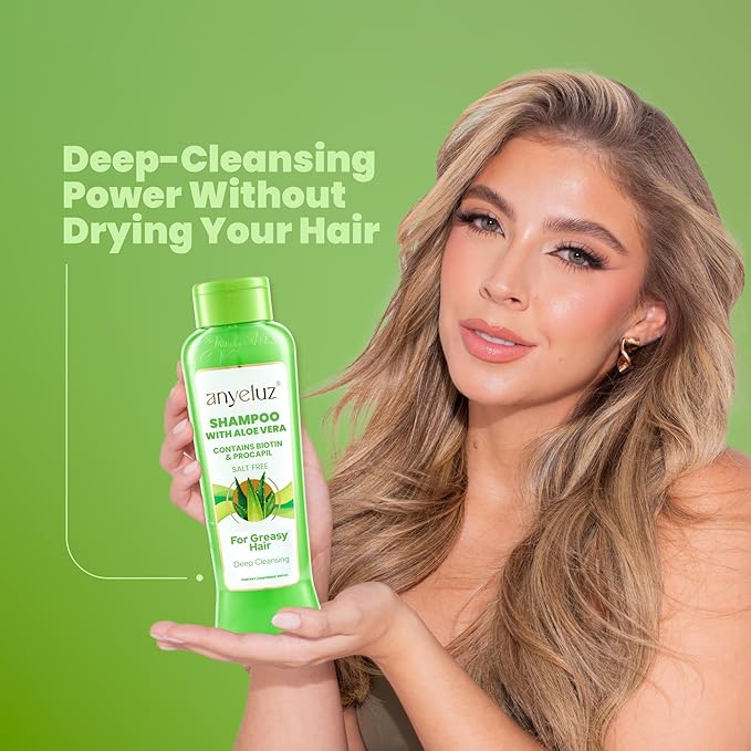 ANYELUZ Aloe Vera Hair Shampoo, Deep-Cleansing Scalp Cleanser, Biotin Strengthening Formula, Grease Control, Salt Paraben-Free Haircare