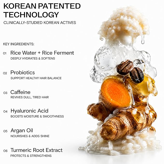 Korean Hydrating Shampoo for Dry Damaged Color Treated Hair - Moisturizing Shampoo for Sensitive Scalp, Rice Water, Probiotics, Argan Oil, Hyaluronic Acid, Curly, Wavy, Sulfate Free, Color Safe