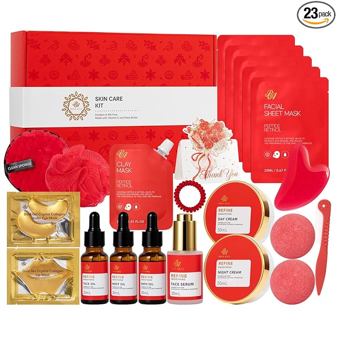 23 Pcs Mother's Day Gift, Rose Facial Skin Care Gifts Set for Women, Bath and Body Gifts Basket, Spa & Self-Care Kit, Sheet Mask, Present, Birthday, Christmas, Anniversary, Bridal Shower, Wife, Mom