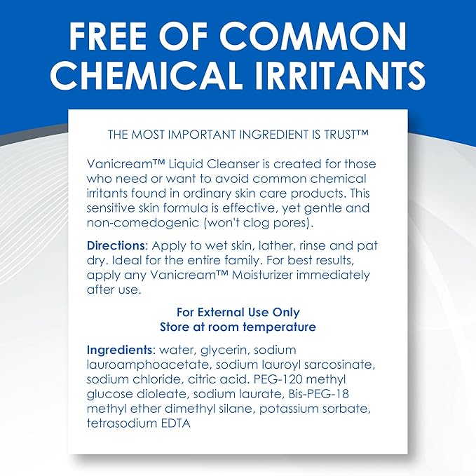 Vanicream Liquid Cleanser - 8 fl oz – Unscented, Gluten-Free Formula for Sensitive Skin