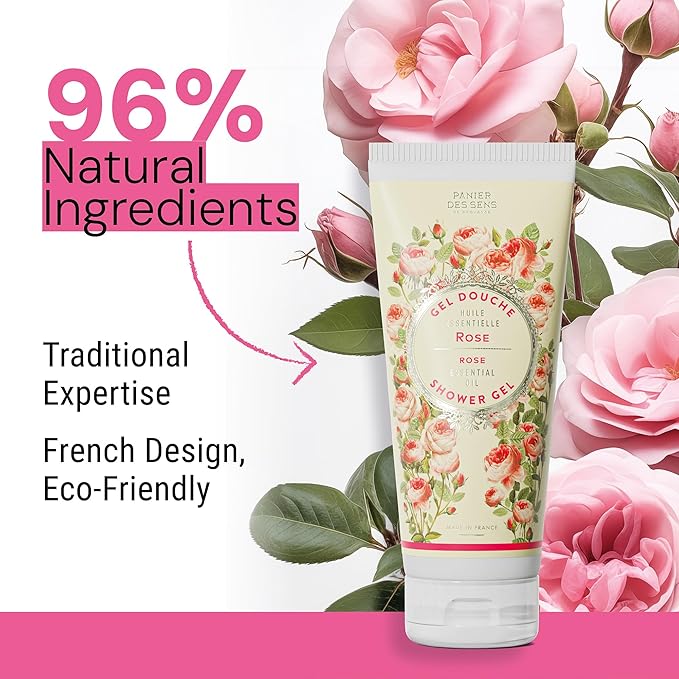 Panier des Sens - Rose Moisturizing Body Wash for Women & Men - Gentle Shower Gel - 96% Natural - Normal, Sensitive Skin - Body Care Made in France, SLS Free, Vegan - 6.8 floz