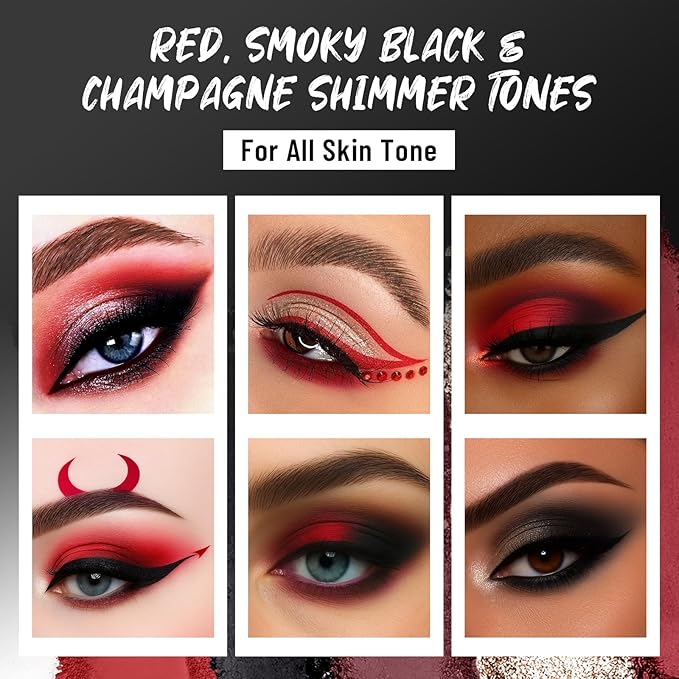 SUSIKEKI Red Eyeshadow Palette with Mirror Sliver Red Black Tones Matte Shimmer 6 Colors Mini Eye Shadow Pallet Travel Size Highly Pigmented for Joker Vampire Clown Goth Halloween Christmas Makeup