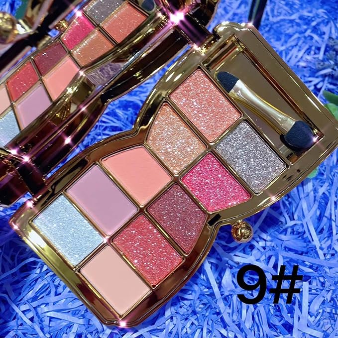 Glitter Eyeshadow Palette, 10 Colors Sparkle Shimmer & Matte Eye Shadow Highly Pigmented Waterproof Long Lasting Makeup Set (Color 9)