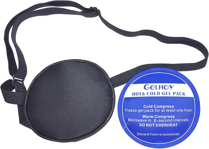 Cooling Eye Patches for Puffy Eyes, Pure Silk Ice Eye Patch, Single Eye Mask, Medical One Eye Cover Cold Hot Therapy Strabismus Lazy Eyes After Surgery Adult Kid Pirate Eyepatch (Small-Black)