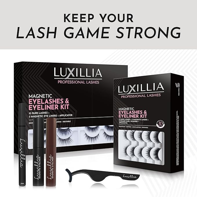 Luxillia SMARTLASH Self Adhesive Lash Clusters Kit - 5 Pairs Press On Lashes with 2 Clear Adhesive Eyeliners & Tweezers, No Glue Needed Eyelashes for Beginners - Waterproof DIY Lash Extension Kit