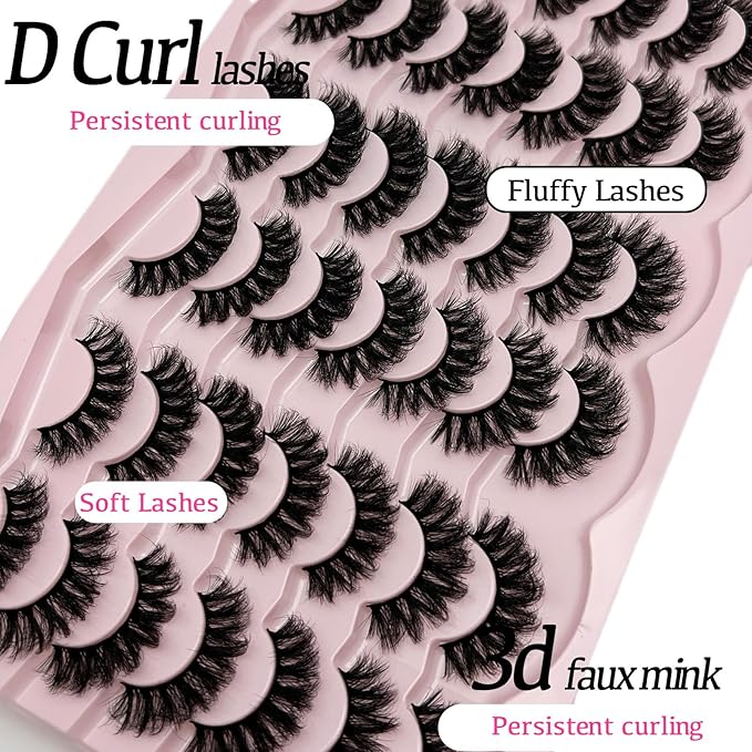 D Curl Lashes Mink Fluffy Faux Mink Eyelashes Long Dramatic Lashes Pack 18mm Volume Thick Big Fake Eyelashes Bulk
