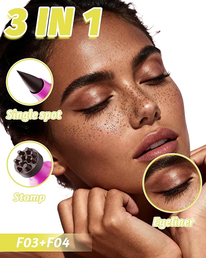 2 Color Faux Freckle Stamp Pen Kit, Upgrade Dual Ended 2-in-1 Waterproof Fake Freckle Pen with Multi-Prong Freckles Stamp Head for Women to Easily Create Natural Long-Lasting Sunkissed Makeup