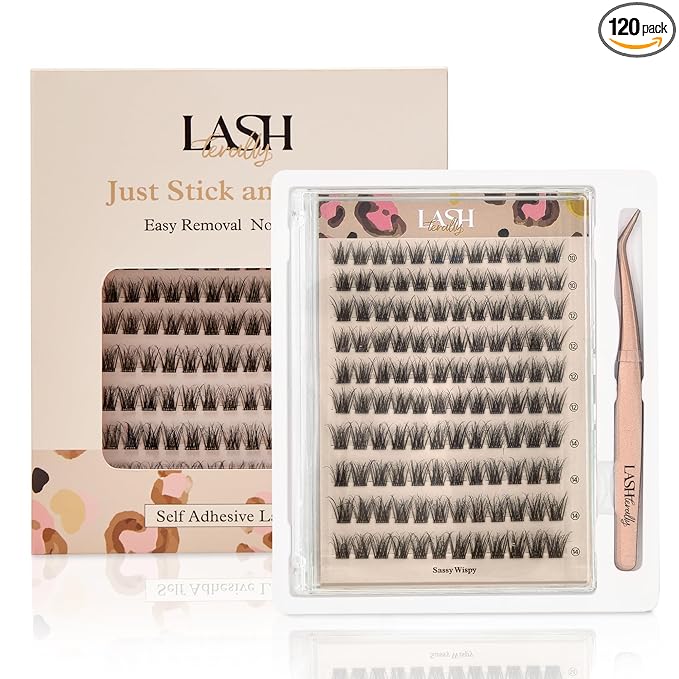 Sassy Wispy 10-14mm Self-adhesive Glue free Easy Removal DIY Fluffy lash extension D Curl Thick natural 5D Upgrade False Eyelashes 120 clusters Tweezer free
