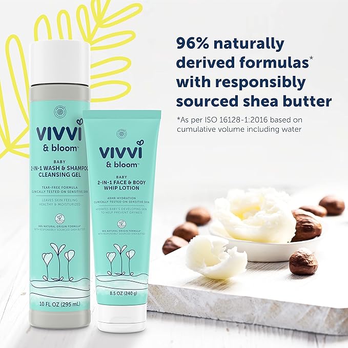 Vivvi & Bloom Gentle 2-in-1 Baby Lotion, Face and Body, for Delicate & Sensitive Baby Skin, Hypoallergenic Lotion Natural Scent, 8.5 oz (Pack of 1)