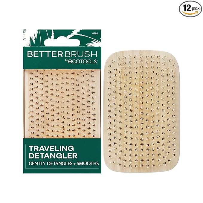 EcoTools Travel Detangler Hairbrush, Gently Detangle & Smooth Hair, Brush For Wet Or Dry Hair, Heat Resistant, Mini Renewable Bamboo Hairbrush For Styling On-The-Go, Vegan & Cruelty-Free, 1 Count
