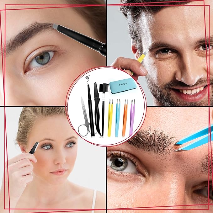 Exquisite 8-in-1 Eyebrow Kit for Women & Men – Luxury Eyebrow Grooming Kit with 4 Precision Tweezers For Eyebrows, Eyebrow Razor, Eyebrow Scissors, Eyebrow Brush/Comb & Pencil with Padded Case
