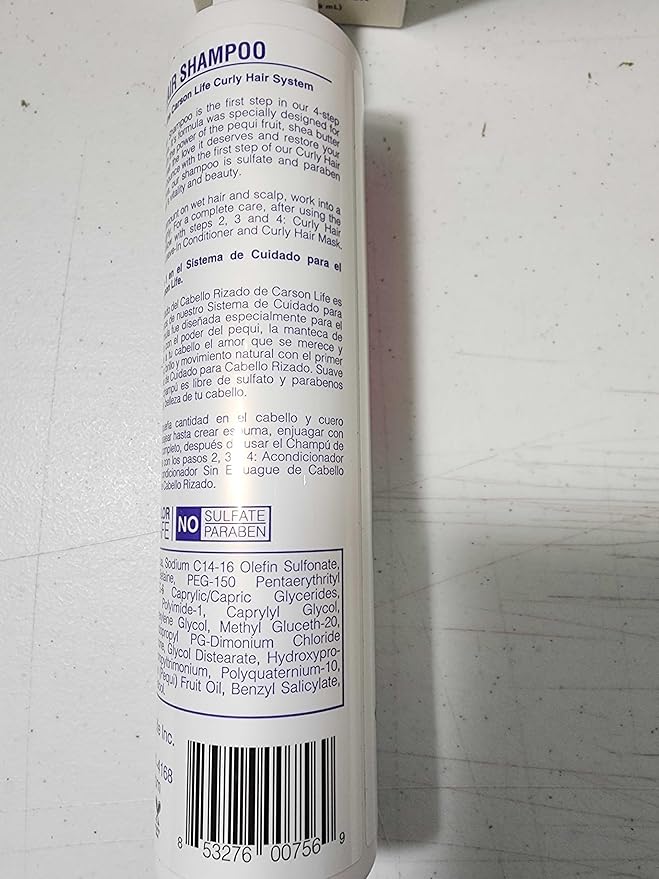 Carson Life Curly Hair Shampoo Paraben and Sulfate Free - 10 Oz - Designed For Curly & Wavy Hair - Shea Butter For Hydration, Anti Frizz, Shine and Bounce (Single)