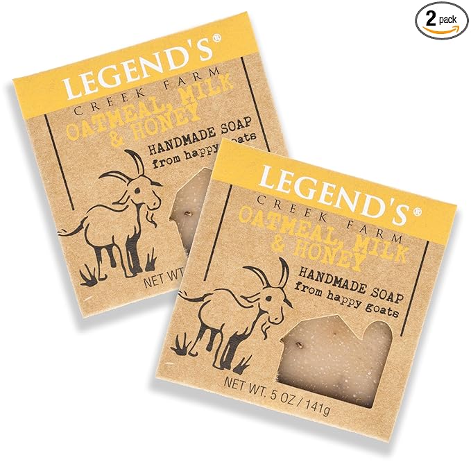 Legend's Creek Farm Goat Milk Soap - Cleansing Moisturizing Bar for Hands and Body - 5 Oz Creamy Lather, Nourishing, Gentle Natural Soap for Sensitive Skin (Oatmeal, Milk & Honey, Pack of 2)