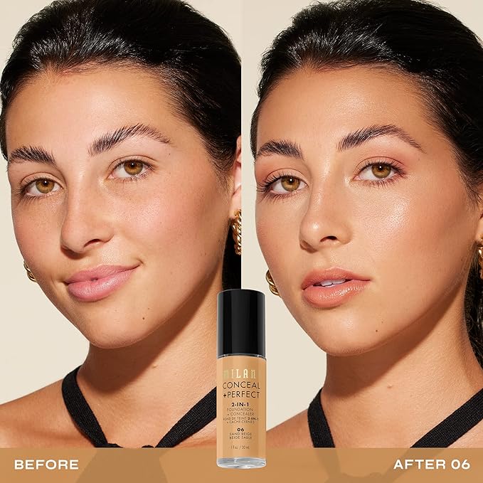 Milani Conceal + Perfect 2-in-1 Foundation + Concealer for a Flawless Complexion, Under Eye Corrector, Cover Redness and Imperfections, Waterproof and Sweatproof - 06-Sand Beige