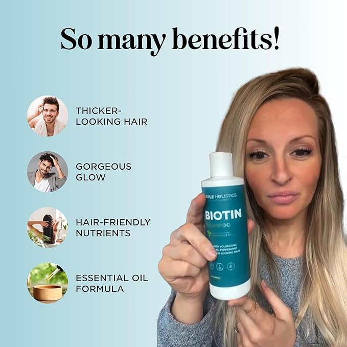 Volumizing Biotin Shampoo for Thinning Hair - Invigorating Peppermint Shampoo for Fine Hair with Argan Coconut and Olive Oils - Vegan & Color Safe - Paraben Silicone & Sulfate Free (8 Fl Oz)