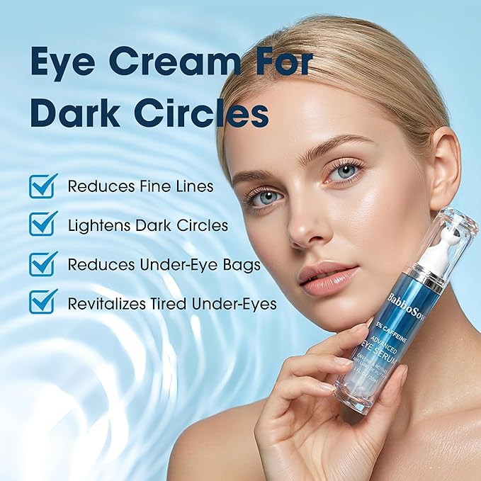 Eye Cream for Dark Circles, 5% Caffeine Retinol Under Eyecream for Anti Aging Wrinkles Eye Bags Puffiness, Multi Peptide Hydrating Treatment Eye Cream with 360° Massage Roller, Brightens, 0.75 Fl.oz