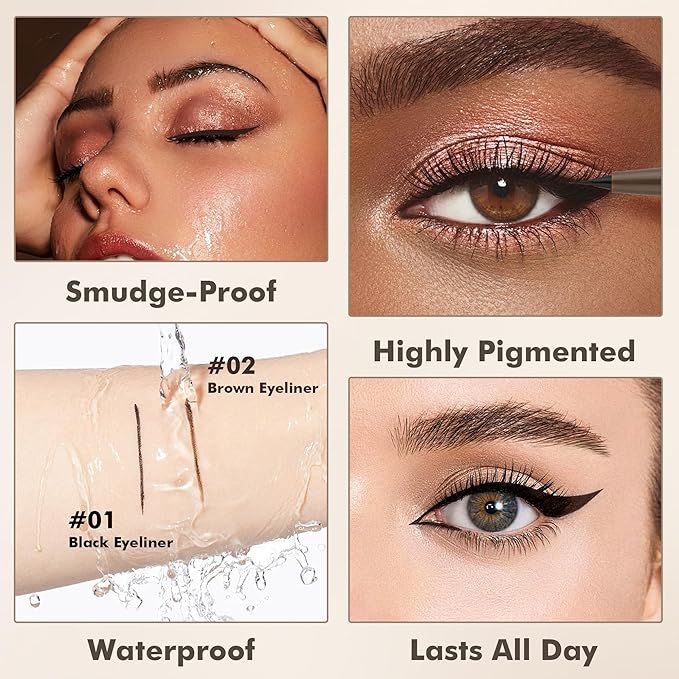 Ultra Fine Liquid Eyeliner Set，4 Pack Matte Brown EyeLiners Pencils，Eye Ink Liner-Precision Tip for Winged and Inner Corner Makeup，Long Lasting，Quick-Dry，Waterproof ，Easy to Apply for Beginners