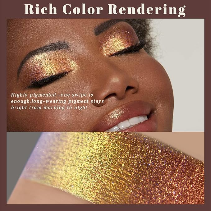 Noerrors Duochrome Bronze Brown Gold Silver Glitter Eyeshadow Palette, Holographic Rich Color Shimmer Metallic Eye Shadow, Multichrome Color Shift Sparkle Iridescent Eye Brightener Fairy Makeup#012