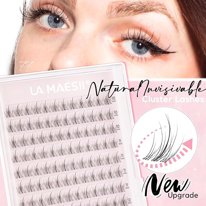 LA MAESII 120Pcs Clear Band Lash Clusters 10-14mm Natural Look Cluster Eyelashes Resuable Invisible Band Individual Cluster Lashes(77)