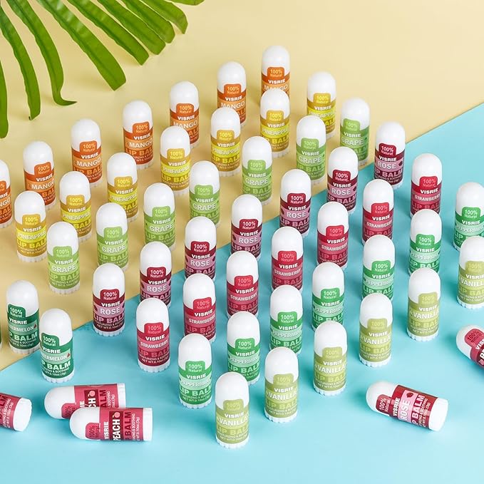VISRIE 20 Pack Mini Lip Balm Bulk, Natural Lip Balm with Vitamin E & Beeswax, Moisturizing Lip Care for Dry Lips, Perfect for Party Favors, Care Packages & Small Gifts