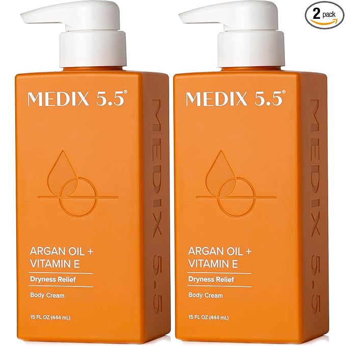 Medix 5.5 Argan Oil + Vitamin E Cream Anti Aging Skin Care Moisturizer Body Lotion For Women & Men | Firming Body Lotion Reduces Look Of Wrinkles, Cellulite, Crepey Skin, & Uneven Skin Tone, 2-Pack