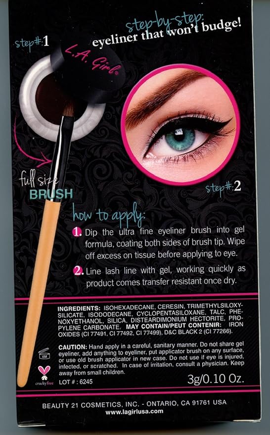 L.A. Girl Gel Liner Kit, Very Black GEL722 (Pack of 2)