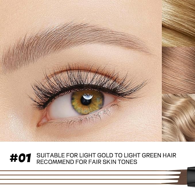 2 Pack 4-Tip Microblading Eyebrow Pen with 2 Brow Brushes, Waterproof Vegan Formula Eyebrow Pencils for Women to Effortlessly Create Natural Hair-Like Strokes, All-Day Wear (Light Brown)