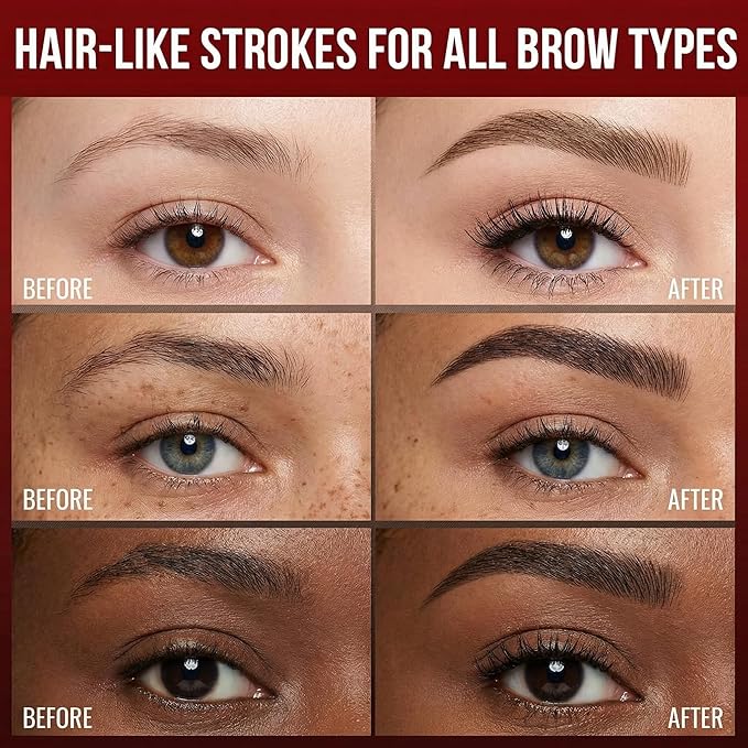 Eyebrow Pencil for Women, 2-in-1 Microblading Eyebrow Pen with 4D Square & Ultra-Fine Tips, Waterproof Long-Lasting Brow Pencil, Hair-Like Strokes for Natural Fuller Brows with Brow Brush, Dark Brown