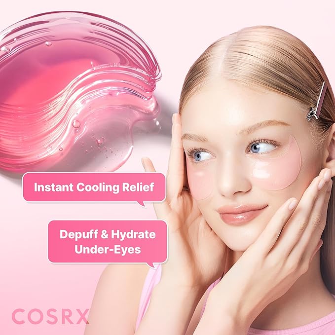 COSRX Pink Peptides Collagen Hydrogel Eye Patch for Puffy Eyes, Cooling & Firming Under Eye Patches with 4-Peptide & Caffeine (60), Depuffing Gel Eye Mask, Korean Skin Care