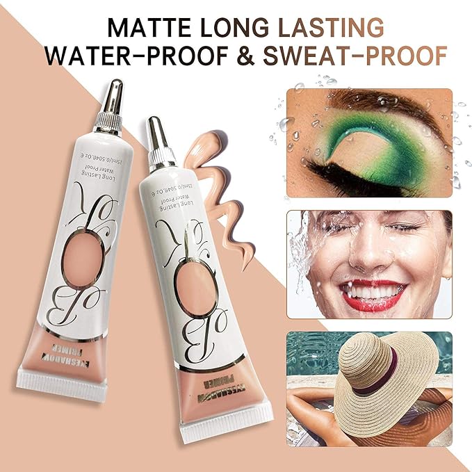 LOKFAR 2 Pack Matte Eyeshadow Primer for Oily Lids Medium Eyeshadow No Crease Eye Primer Makeup Eyeshadow Base Waterproof & Smudge-proof & Long Lasting Cream Liquid Eye-shadow for All Shadows (Set B)