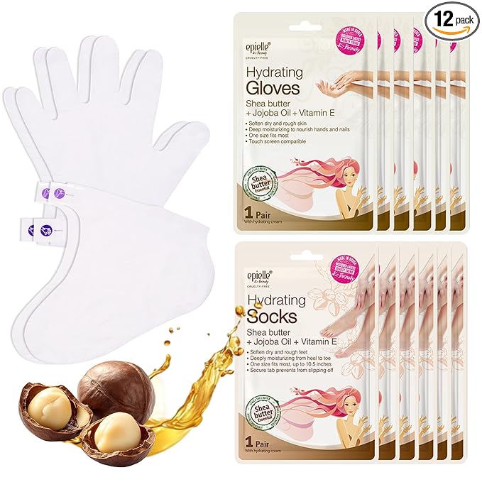 Epielle Hydrating Hand & Foot Masks, Relieve and Soften Dry, Overworked Skin, Self Care Gifts for Women, Spa Kit, Mothers Day Gifts, 6 Moisturizing Gloves & 6 Moisturizing Socks