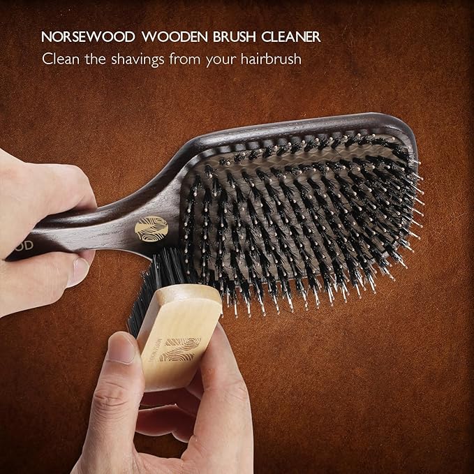 Norsewood Boar Bristle Hair Brush Set, Soft Bristle Detangler for Long, Short, Thin, Curly, Straight, or Wavy, Hairbrush for Enhancing Shine, Great for Men, Women, and Kids