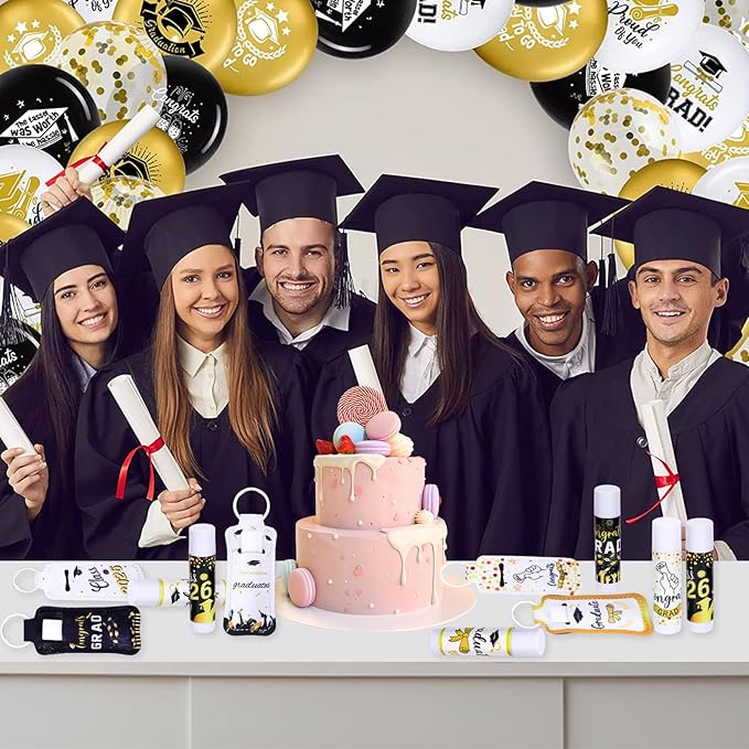 36 Pcs 2026 Graduation Gift Bulk Lip Balms Class of Graduation Party Favors Chapstick Holder Keychain and Lip Balms Set for Students Dry Chapped Lips Classmates Graduation Party