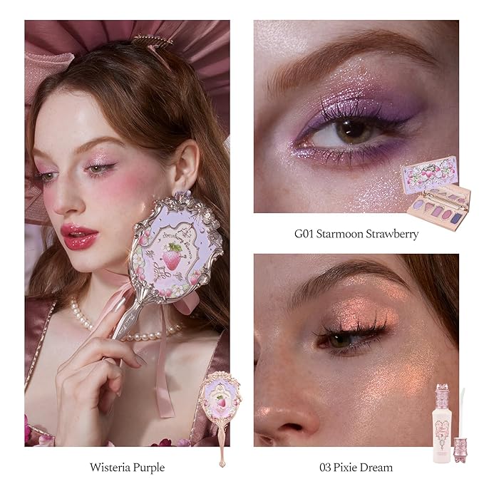 Flower Knows RocoBerry Dream 11-Piece Makeup Gift Box Set,Includes Makeup Palette,Blush,Highlighter,Lip Gloss,Hand Mirror,Bag Charm,Eyeshadow Brush,Blush Brush,Box,Perfect Anniversary Valentine Gift