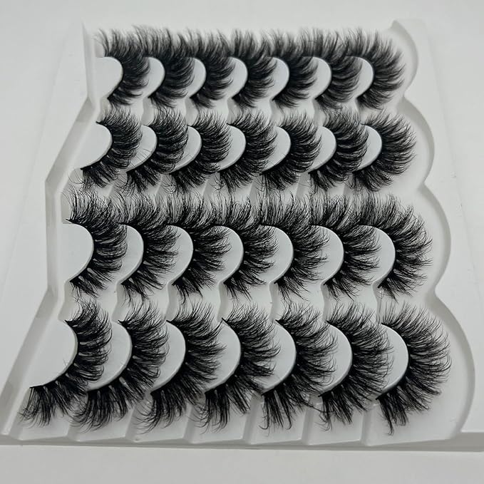 Strip Lashes Mink Cat Eye 3D Soft Faux Mink Fluffy Lashes Pack, Wispy Cateye C Curl False Eyelashes Pack, 18mm Natural Long 14 Pairs