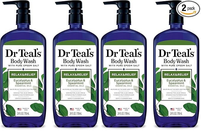 Dr Teal's Body Wash with Pure Epsom Salt, Relax & Relief with Eucalyptus & Spearmint, 24 fl oz (Pack of 4)