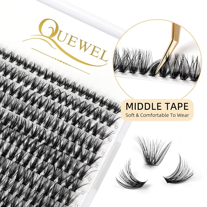 QUEWEL Cluster Lashes 240Pcs Individual Lashes 40D 0.07D Curl Mix8-14mm Lash Extensions Clusters Lash Soft&Natural False Eyelashes Individual DIY Eyelash Extension at Home(40D 0.07D MIX8-14)