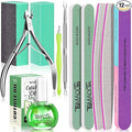 TsMADDTs Cuticle Pusher Nail File Kit, Nail Buffers and Files with 3 Files, 2 Buffering Blocks, 2 Polishing Buffers, Cuticle Nippers, Pusher and Oil