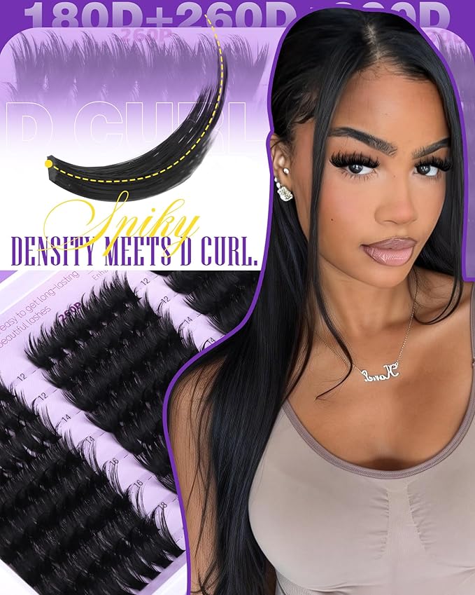 EYDEVRO Volume Lash Clusters Kit with Spikes Fluffy Eyelash Clusters Kit Manga Lash Clusters 180D260D300D Cluster Eyelash Extensions 12-18mm Mega Volume Thick Long D Curl Lash Extension Kit